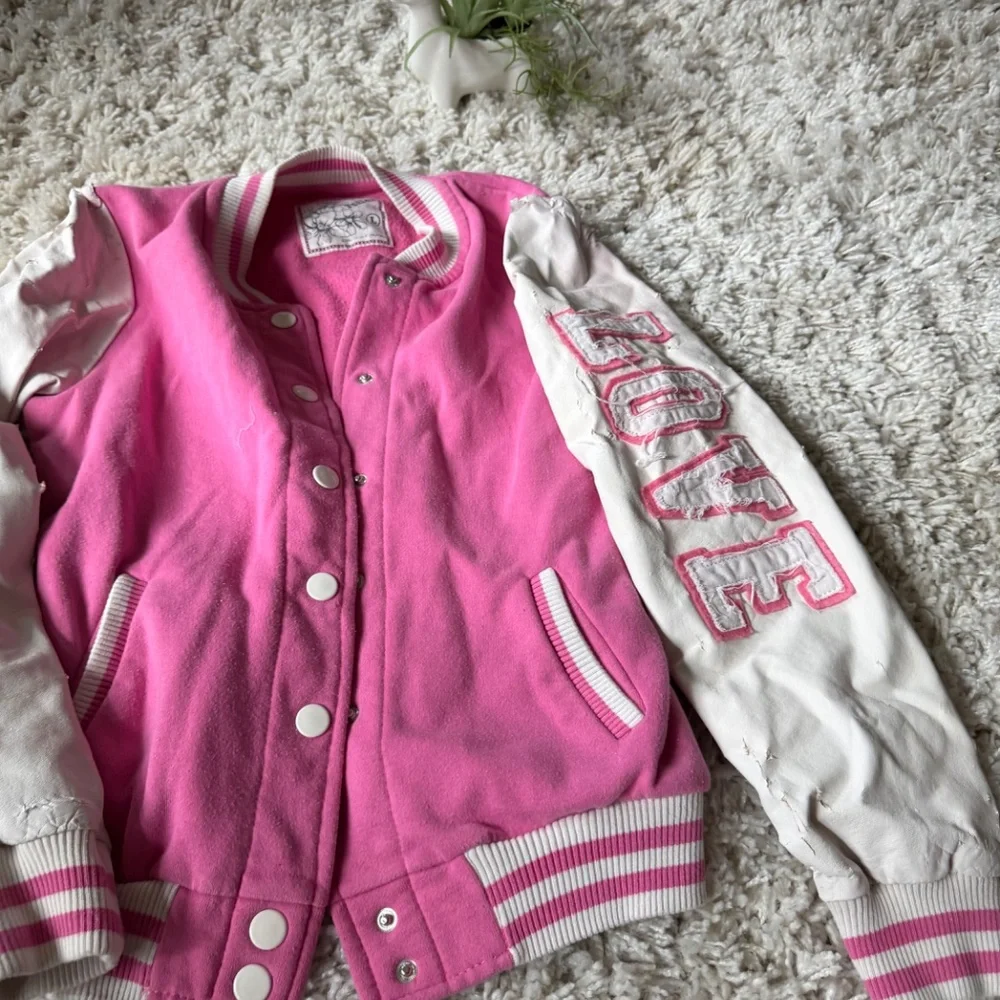 Stylish Reflex Varsity Y2K early 2000s color block vintage Jacket in Pink and Wh - Picture 7 of 9